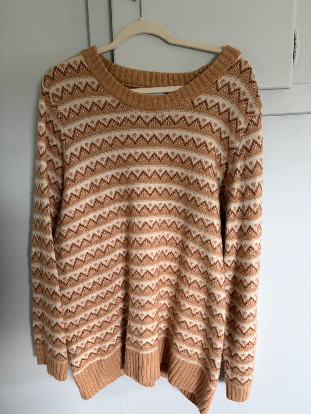 croft & barrow Tan and Cream Fair Isle Crew Sweater